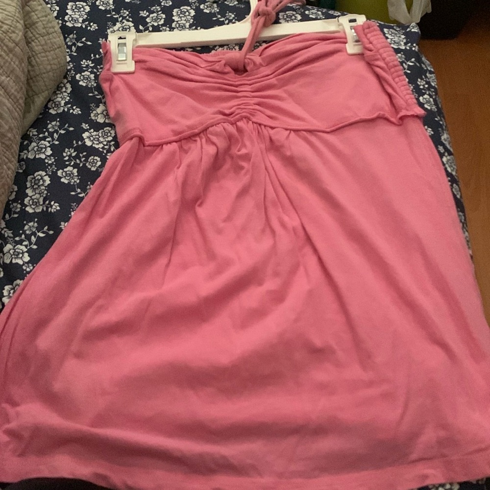 American Eagle L pink & white stripes halter top